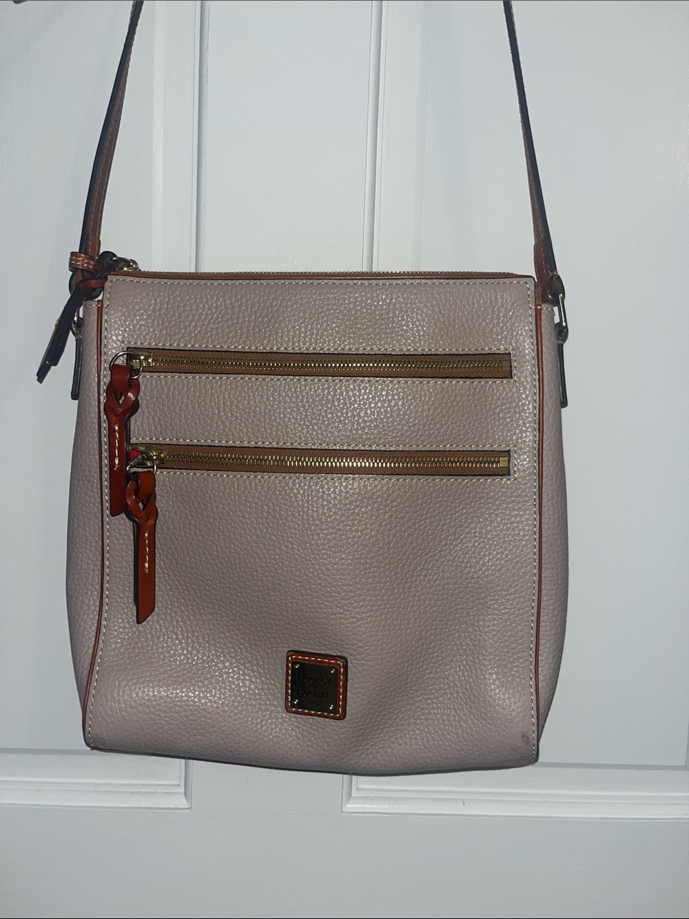 Dooney & Bourke Leather Crossbody Bag in Taupe with Gold Hardware